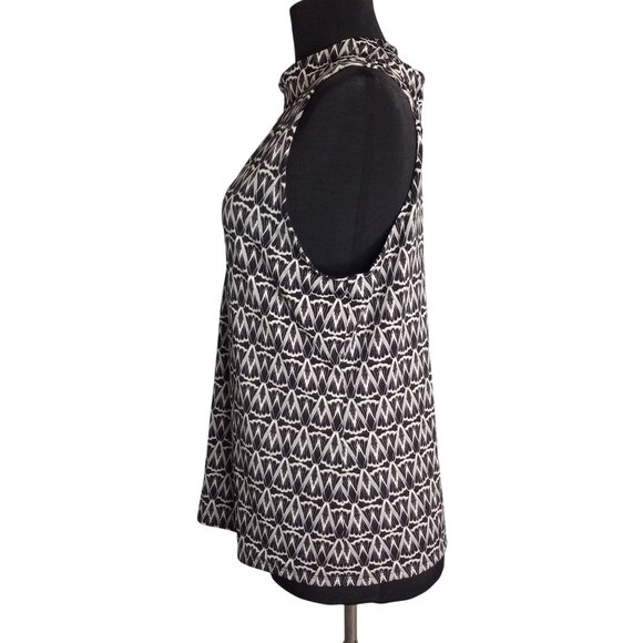 WHBM Outlet L Tank Top Black White Geometric Print Sleeveless Keyhole Neckline - Picture 2 of 9